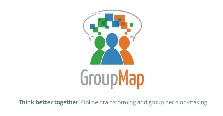 GroupMap logo with the tagline Think better together for online brainstorming and decision-making