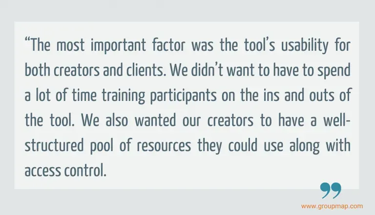ComTeam pull quote on GroupMap usability for both creators and clients