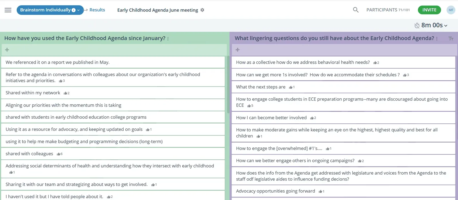 GroupMap board collecting Early Childhood Agenda feedback from convening participants